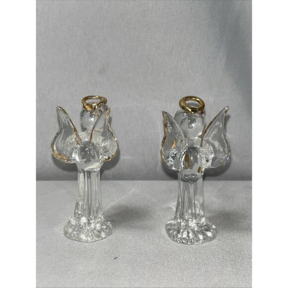 2 Blown Glass Gilded Standing Angel Decor Ornaments Clear Handmade Glass - Picture 3 of 7